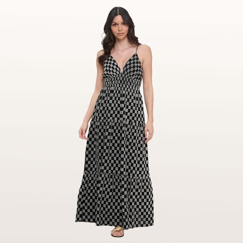 Black and White Open Back Maxi Dress Summer Resort Dress